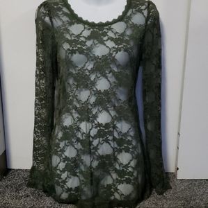 Sheer long sleeve top green